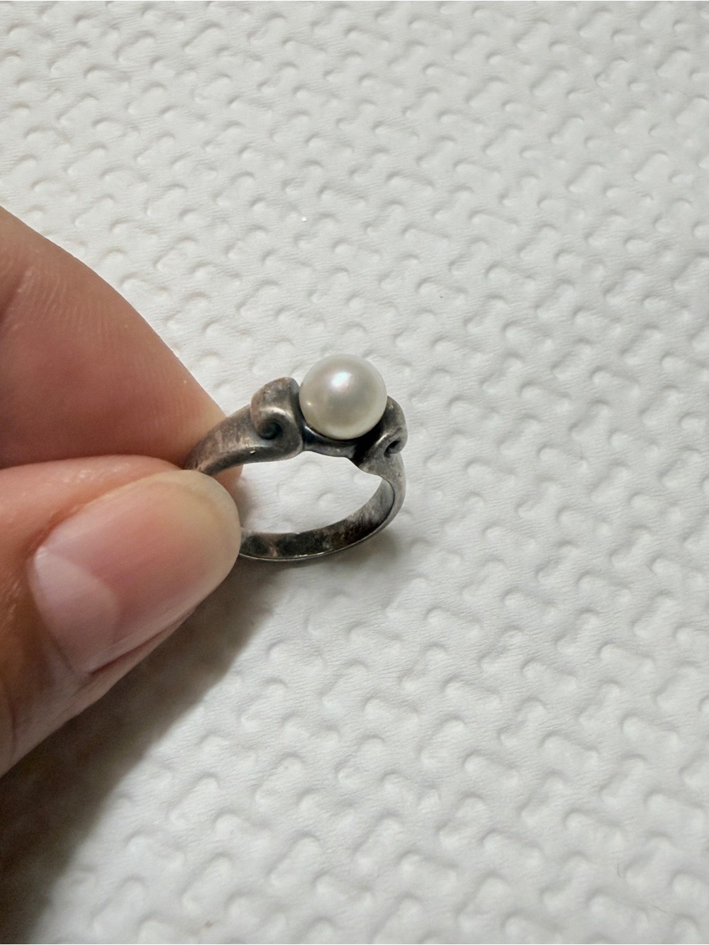 Vintage RETIRED James Avery 925 Silver Scrolled Pearl Ring Sz6 - Picture 5 of 10